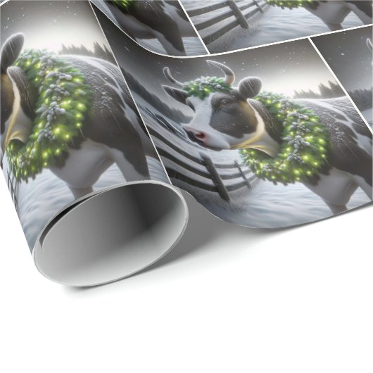 Holstein-Koe met gloeiende kerstkrans Cadeaupapier (Rol Hoek)