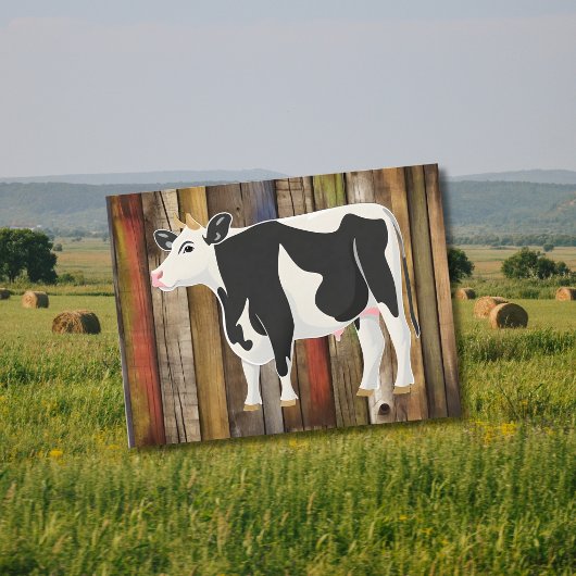 Holstein-koe met oude plank achtergrond briefkaart