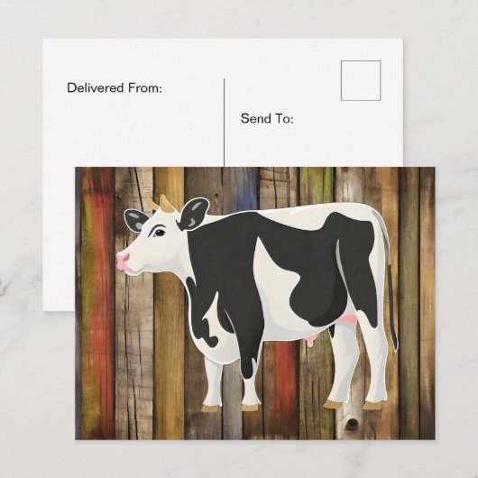 Holstein koe met oude raadsachtergrond briefkaart (Voorkant / Achterkant)