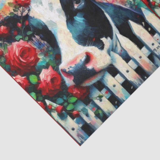 Holstein Koe Picket Fence Red Roses Decoupage Tissuepapier (Detail)