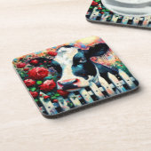 Holstein Koe Picket Fence Red Roses Zwart Rood Bier Onderzetter (Linkerzijde)
