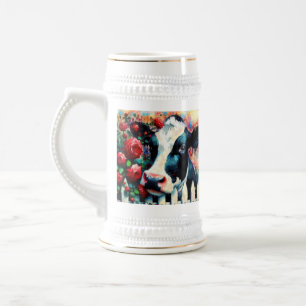 Holstein Koe Picket Fence Red Roses Zwart Rood Bierpul