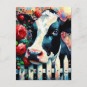 Holstein Koe Picket Fence Red Roses Zwart Rood Briefkaart (Voorkant)