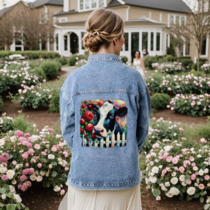 Holstein Koe Picket Fence Red Roses Zwart Rood Denim Jacket