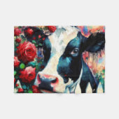 Holstein Koe Picket Fence Red Roses Zwart Rood Fleece Deken (Voorkant (Horizontaal))