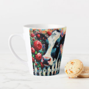Holstein Koe Picket Fence Red Roses Zwart Rood Latte Mok