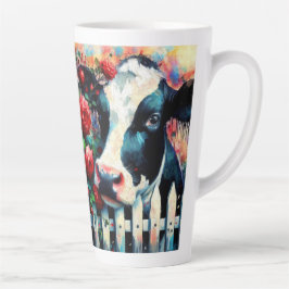 Holstein Koe Picket Fence Red Roses Zwart Rood Latte Mok