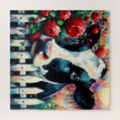 Holstein Koe Picket Fence Red Roses Zwart Rood Legpuzzel (Horizontaal)