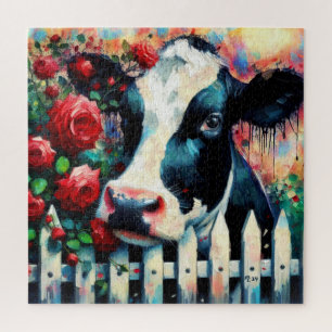 Holstein Koe Picket Fence Red Roses Zwart Rood Legpuzzel