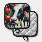 Holstein Koe Picket Fence Red Roses Zwart Rood Pannenlap (Voorkant / Achterkant)