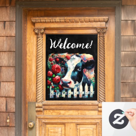 Holstein Koe Picket Fence Red Roses Zwart Rood Raamsticker (Huis Deur)