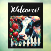 Holstein Koe Picket Fence Red Roses Zwart Rood Raamsticker (Vel 3)