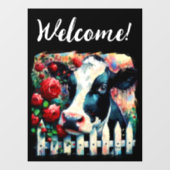 Holstein Koe Picket Fence Red Roses Zwart Rood Raamsticker (Vel)
