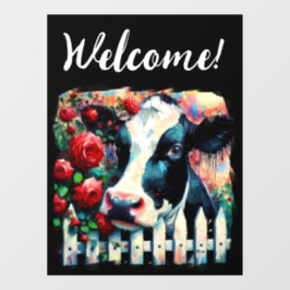 Holstein Koe Picket Fence Red Roses Zwart Rood Raamsticker