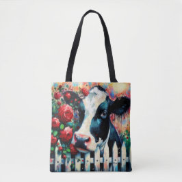 Holstein Koe Picket Fence Red Roses Zwart Rood Tote Bag