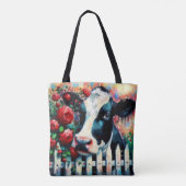 Holstein Koe Picket Fence Red Roses Zwart Rood Tote Bag (Achterkant)
