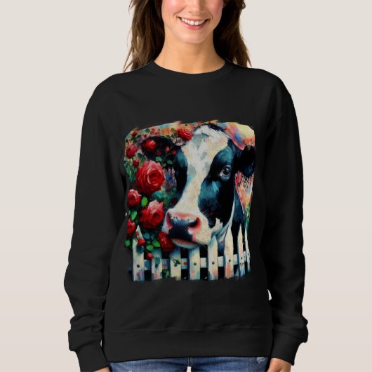 Holstein Koe Picket Fence Red Roses Zwart Rood Trui (Voorkant)