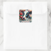 Holstein Koe Picket Fence Red Roses Zwart Rood Vierkante Sticker (Tas)
