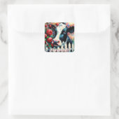 Holstein Koe Picket Fence Red Roses Zwart Rood Vierkante Sticker (Tas)