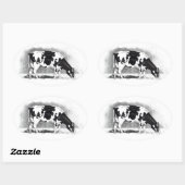 Holstein Koe: Potloodtekening: Boerderij, Land Ovale Sticker (Vel)