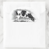 Holstein Koe: Potloodtekening: Boerderij, Land Ovale Sticker (Tas)