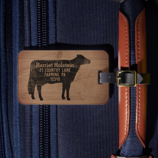 Holstein Koe Silhouet Boerderij Dier Gepersonalise Bagagelabel (Voorkant Insitu 4)