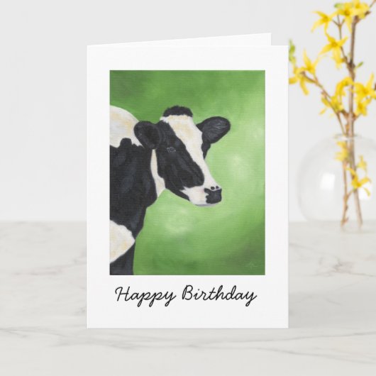 Holstein Koe Verjaardag Kaart (Gele Bloem)