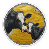 Holstein Koeien en Old Wood Barn Keramische Knop (Voorkant)