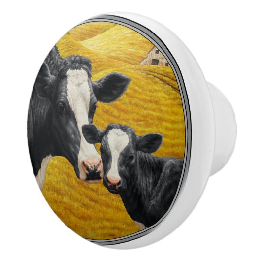 Holstein Koeien en Old Wood Barn Keramische Knop (Rechts)