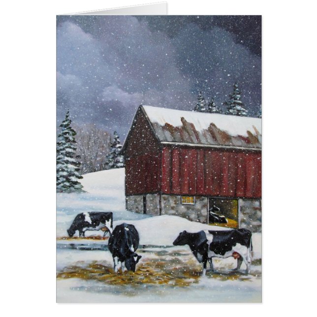 Holstein Koeien in Snowy Barnyard: Oorspronkelijk  (Voorkant)