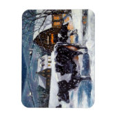 Holstein Koeien in Snowy Boerderij Yard: Kerstmis Magneet (Verticaal)