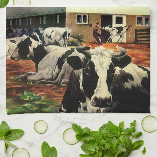  Holstein Milk Koeien op Zuivel Boerderij Business Theedoek (Gevouwen)