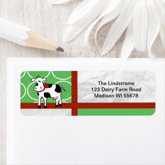 Holstein Vakantie Kerstmis Koe Cartoon Etiket (Insitu)