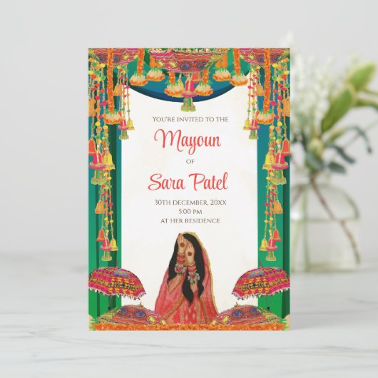 Holud uitnodiging als Mayoun uitnodigingen & Pithi (Staand voorkant)