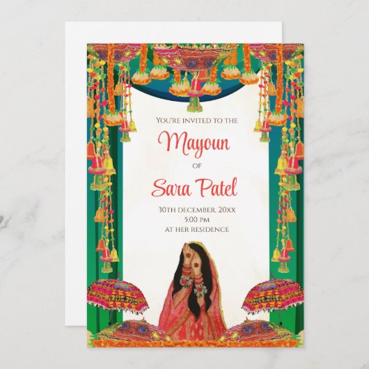 Holud uitnodiging als Mayoun uitnodigingen & Pithi (Voorkant / Achterkant)