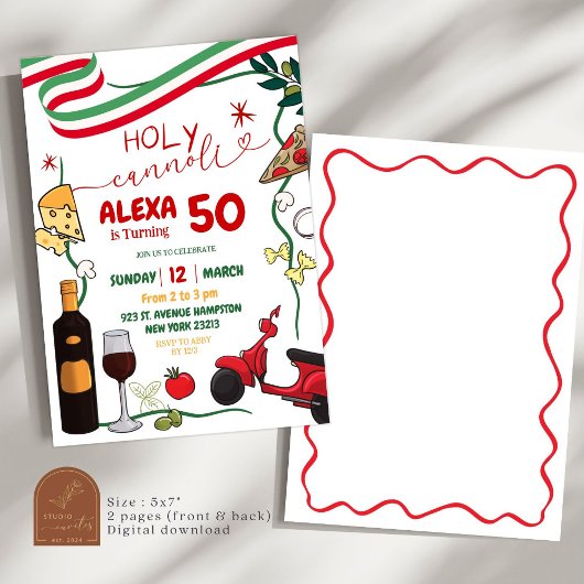 Holy Cannoli Pizza Wine Italiaans 50ste verjaardag Kaart