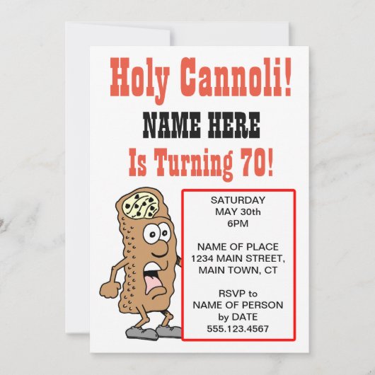 Holy Cannoli wordt 70-party uitnodiging (Voorkant)