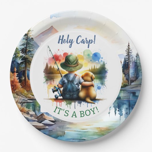 Holy Carp, het is een jongen! Baby Shower Papieren Bordje (Voorkant)