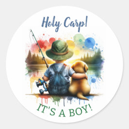 Holy Carp, het is een jongen! Baby Shower Ronde Sticker