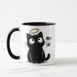 Holy Cat - Minimalistische zwarte kat met Halo Sch Mok