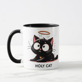 Holy Cat - Relaxed Black Cat met Halo Schattige Fu Mok