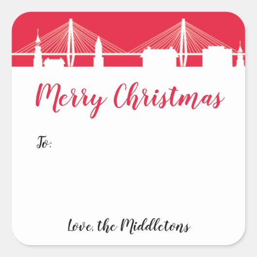 Holy City Holiday Red Charleston Skyline Vierkante Sticker (Voorkant)