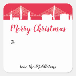 Holy City Holiday Red Charleston Skyline Vierkante Sticker