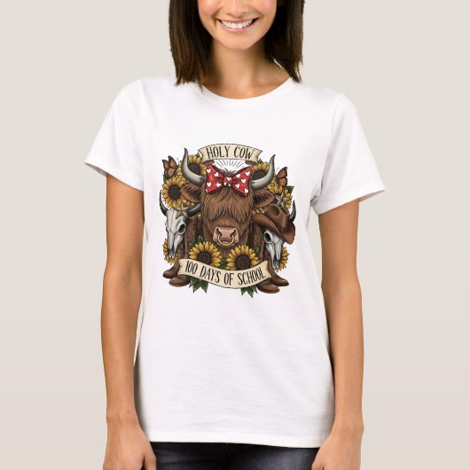 Holy Cow 100 Days of School Western Boho Cowgirl T T-shirt (Voorkant)
