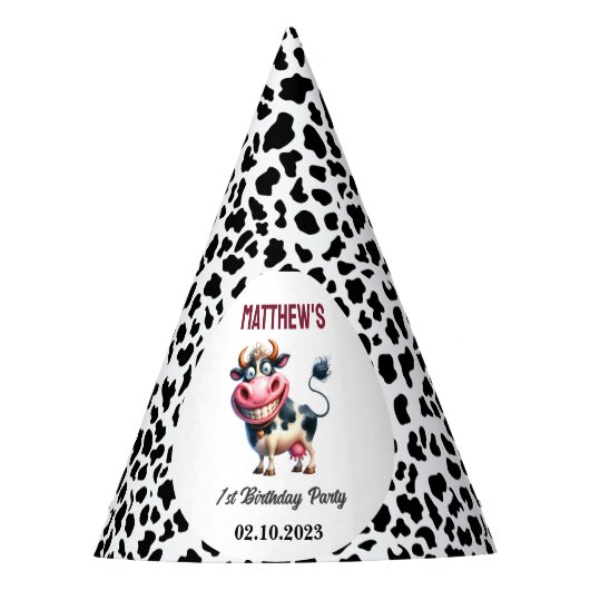 Holy Cow! 1st Birthday | Animal First Birthday  Feesthoedjes (Voorkant)