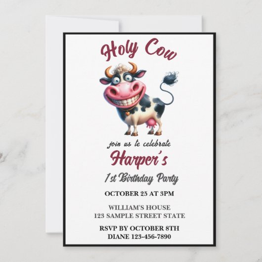 Holy Cow! 1st Birthday | Animal First Birthday Kaart (Voorkant)