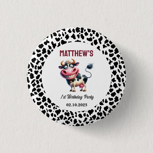 Holy Cow! 1st Birthday | Animal First Birthday  Ronde Button 3,2 Cm (Voorkant)