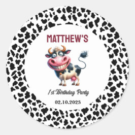 Holy Cow! 1st Birthday | Animal First Birthday  Ronde Sticker