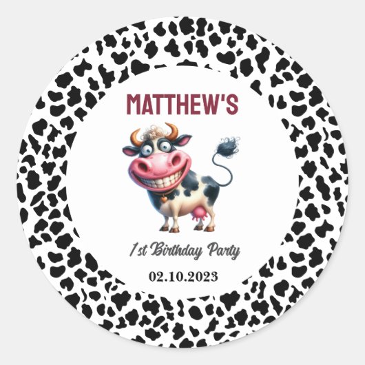 Holy Cow! 1st Birthday | Animal First Birthday  Ronde Sticker (Voorkant)