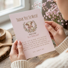 Holy Cow Baby Shower Pink Farmhouse Bedankkaart